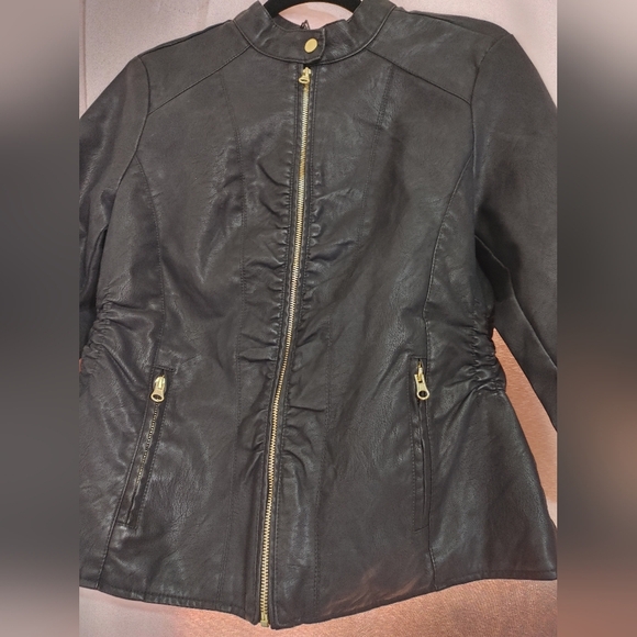 Baccini NEW Black Solid Faux Leather Jacket - Picture 8 of 8